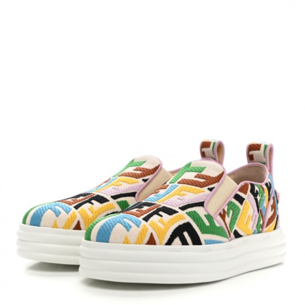 FENDI X SARA COLEMAN Canvas FF Vertigo Embroidered Womens Rise Slip On Sneakers